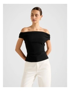 Somer Crepe Bardot Top in Black