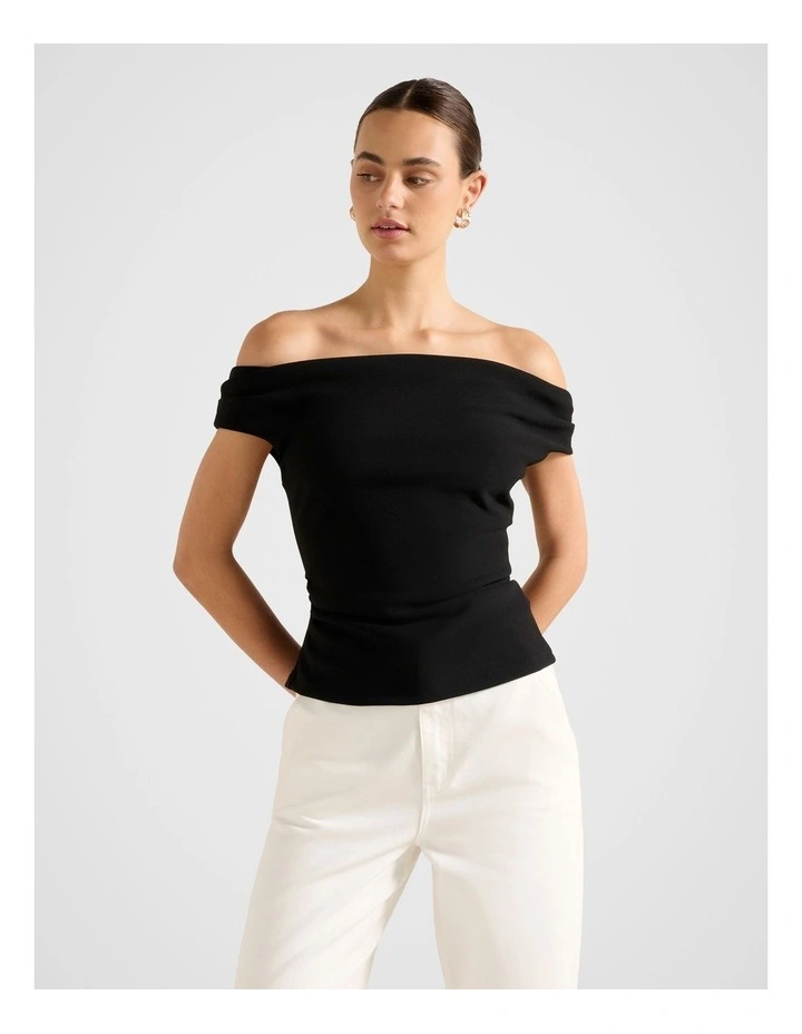 Somer Crepe Bardot Top in Black image 1
