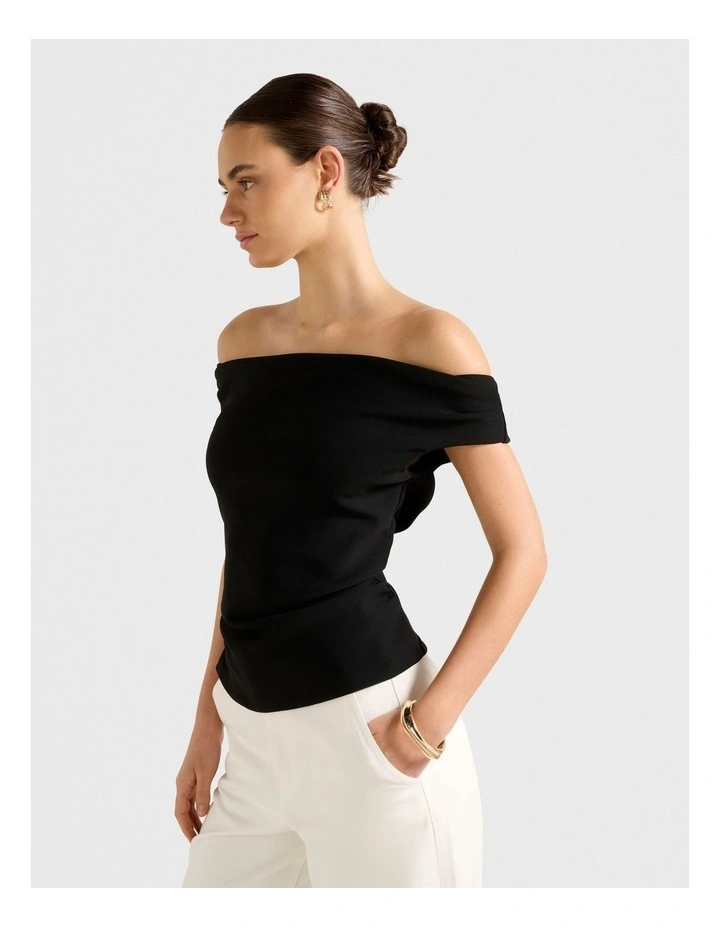 Somer Crepe Bardot Top in Black image 3
