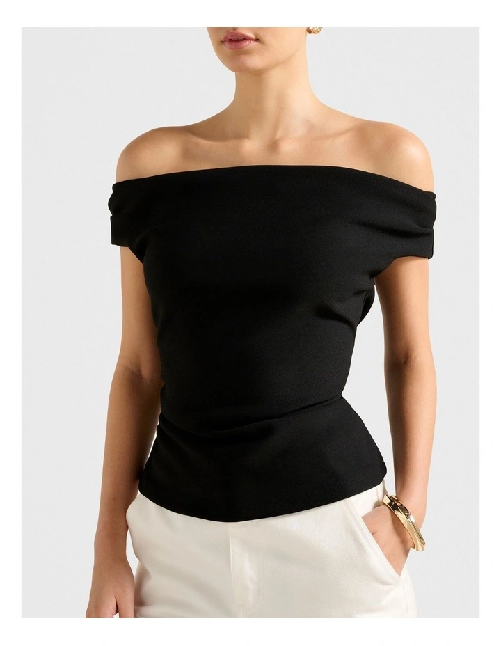 Somer Crepe Bardot Top in Black image 4