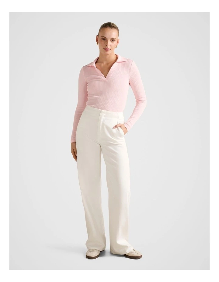 Anya Rib Long Sleeves Polo Top in Pink image 5