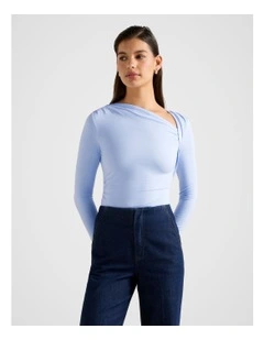 Roma Asymmetrical Neck Top in Blue