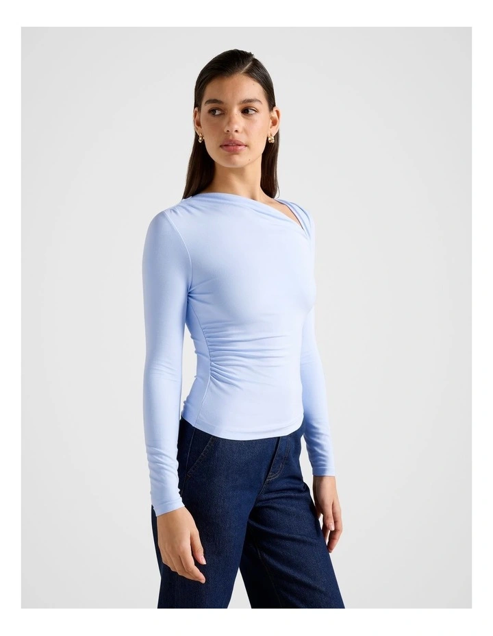 Roma Asymmetrical Neck Top in Blue image 3