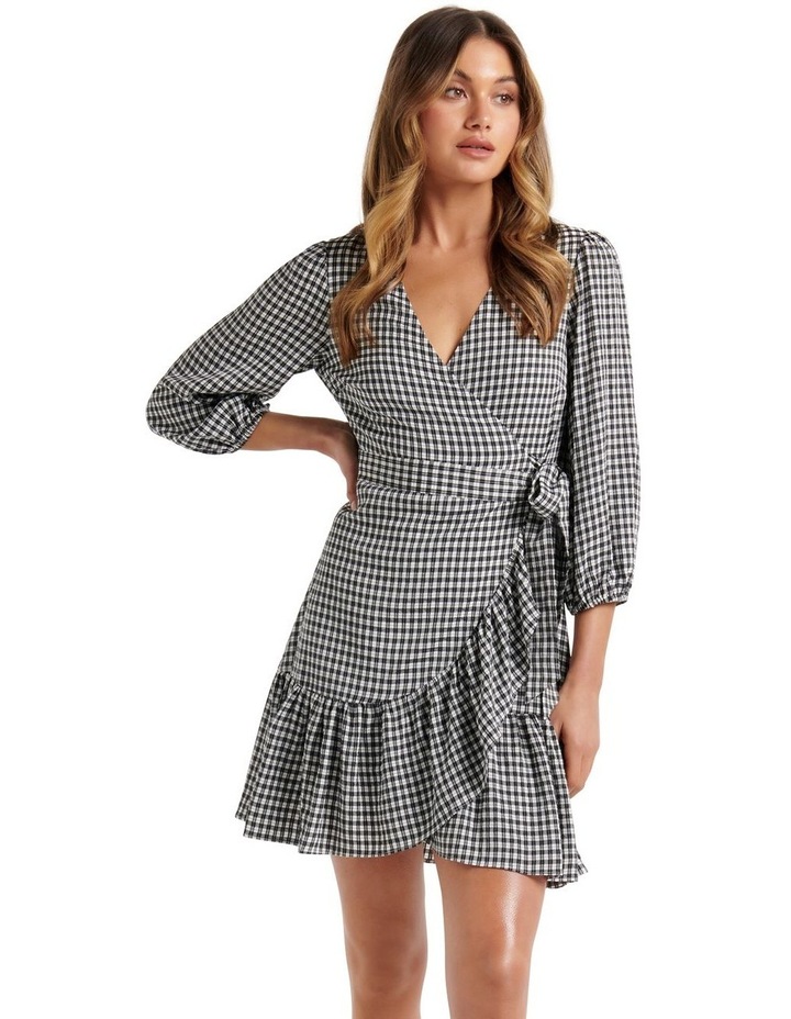 Evan Check Wrap Dress White Black