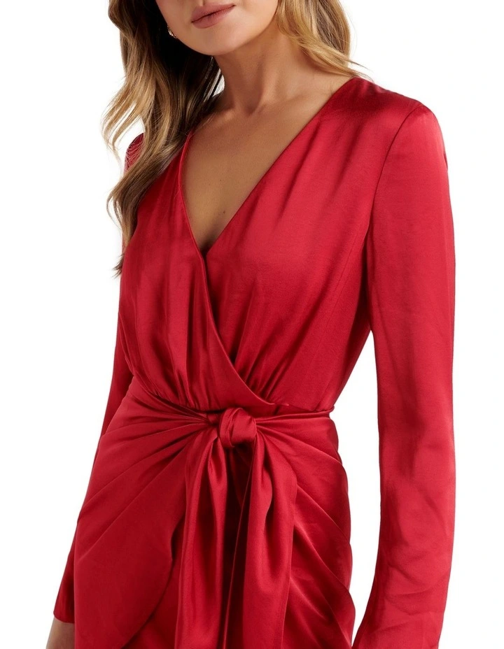 Ava Satin Sarong Mini Dress Red image 2