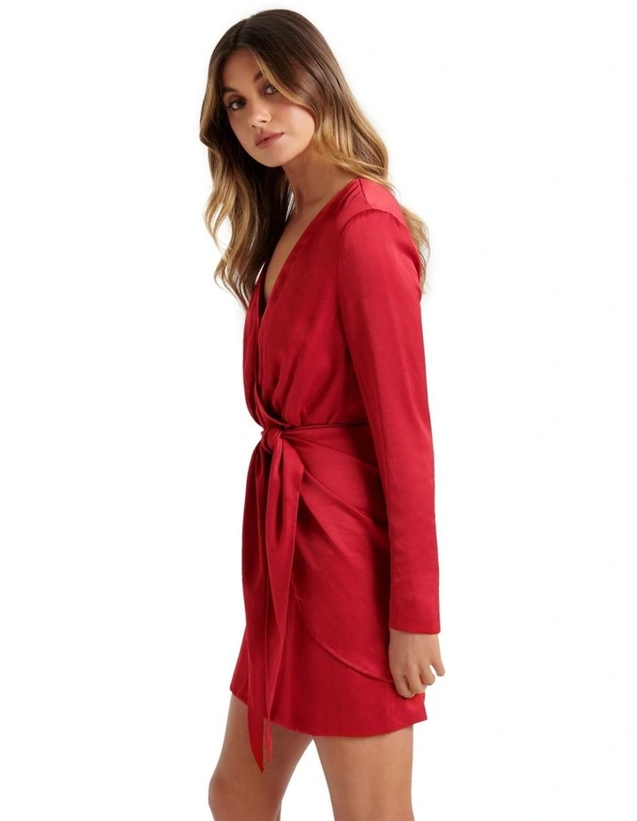 Ava Satin Sarong Mini Dress Red image 3