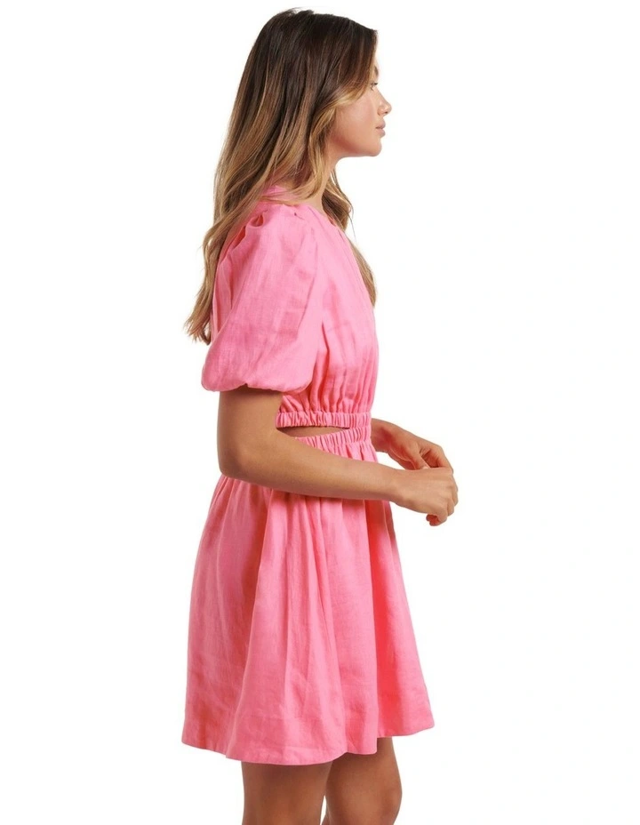 Bianca Cut Out Linen Mini Dress Carnation Pink image 3
