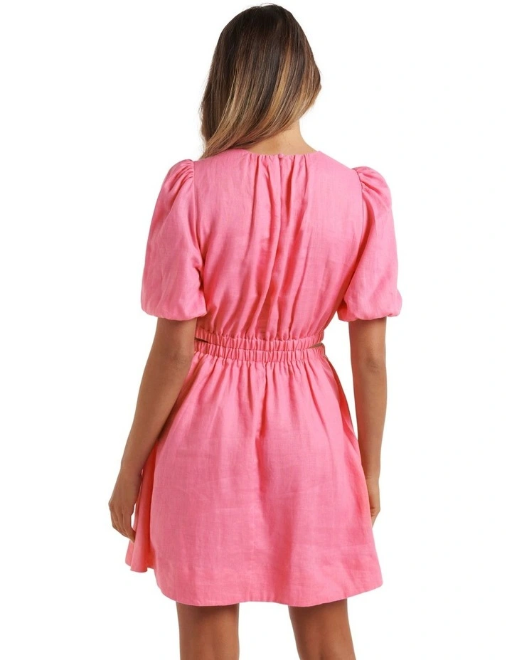 Bianca Cut Out Linen Mini Dress Carnation Pink image 4
