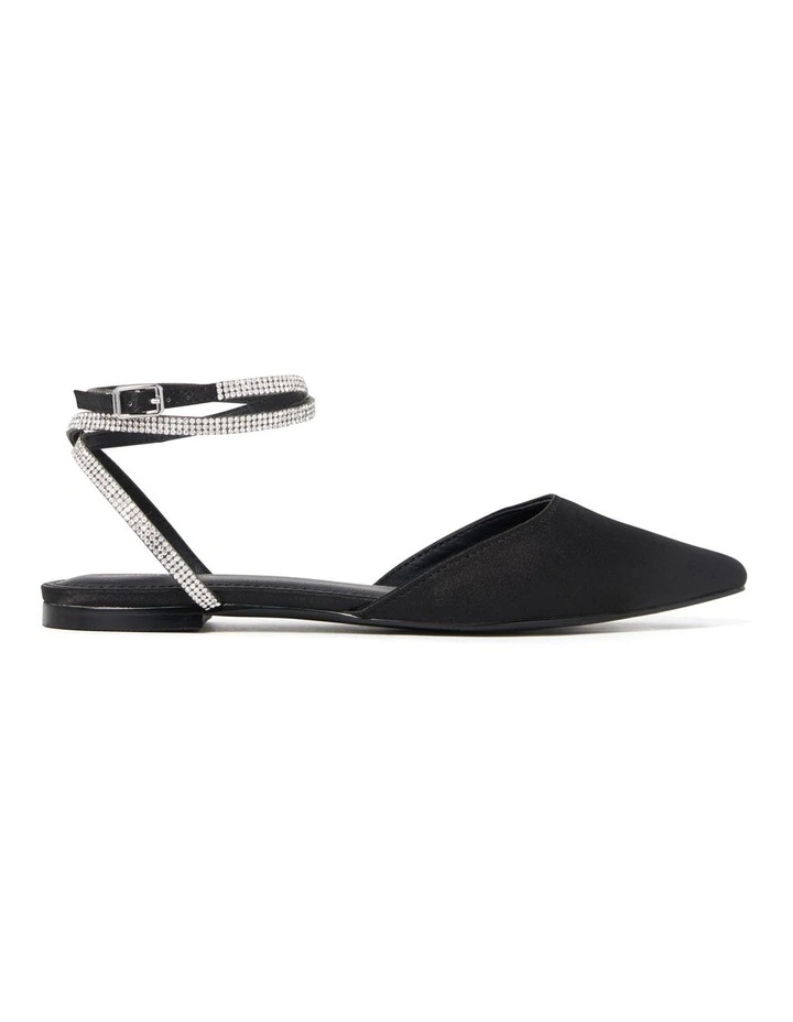 Hannah Black Silver Diamante Wrap Flat Shoe image 1