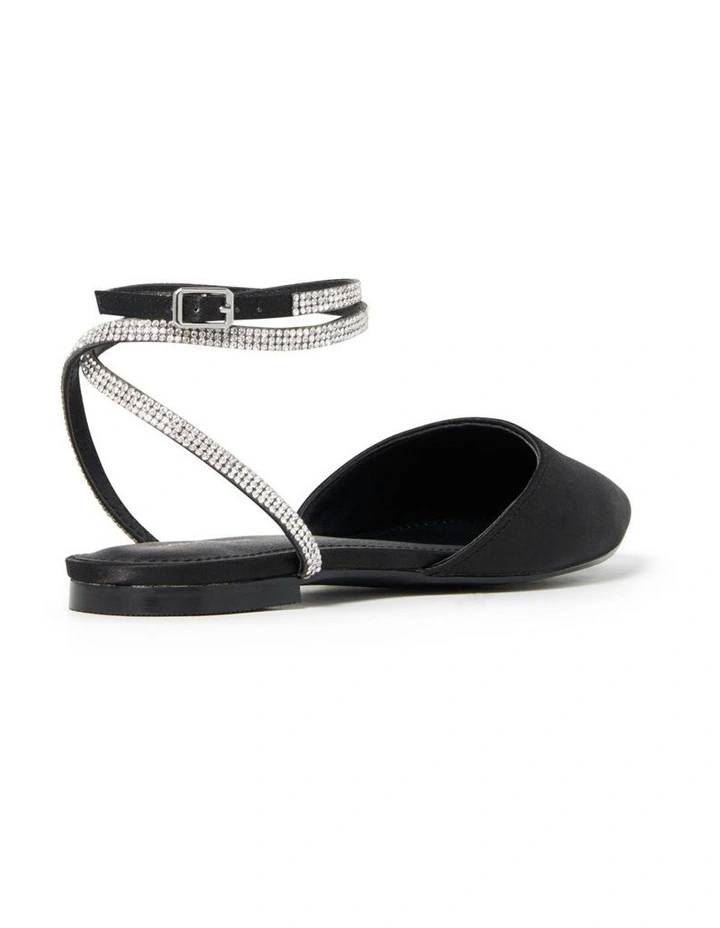Hannah Black Silver Diamante Wrap Flat Shoe image 2