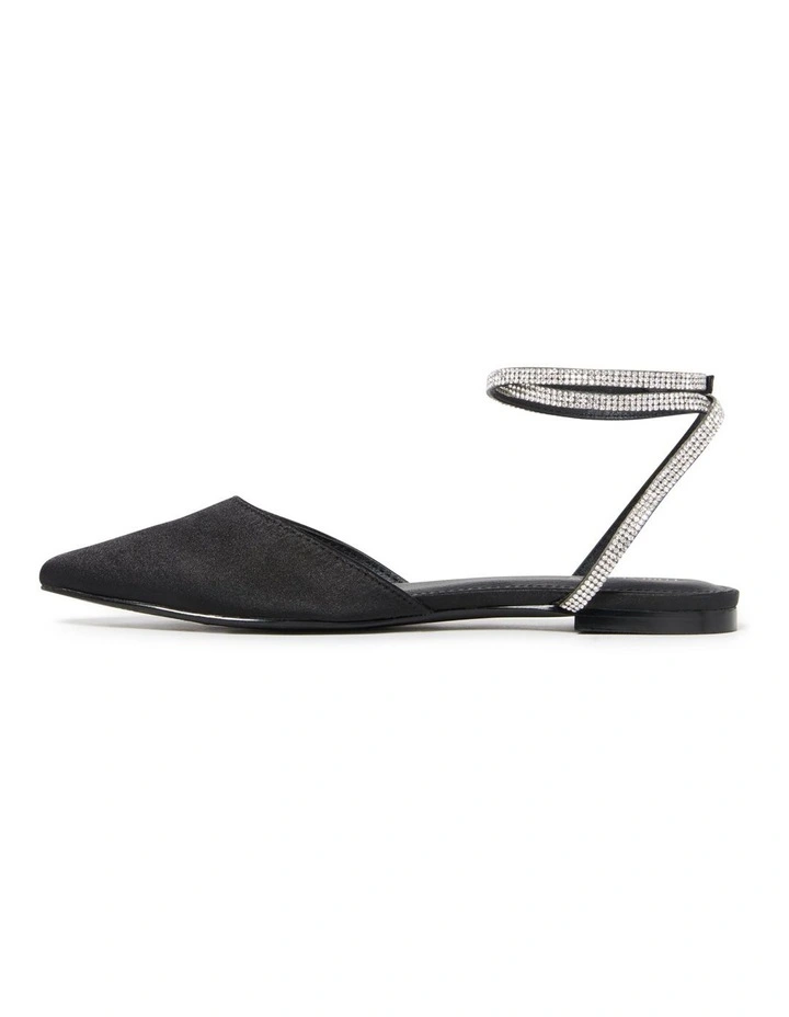 Hannah Black Silver Diamante Wrap Flat Shoe image 3
