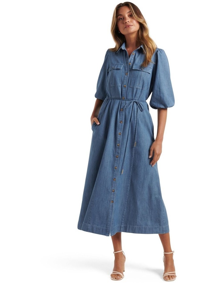 Ashley Puff Sleeve Shirt Dress in Blue