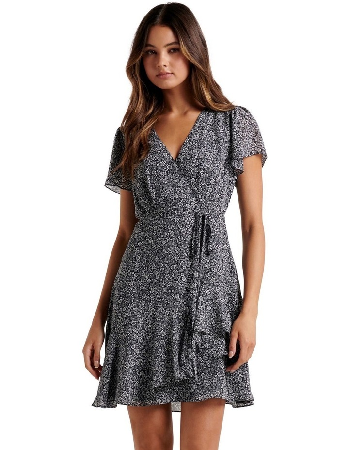 Kitty Ruffle Skater Dress in Navy Multi