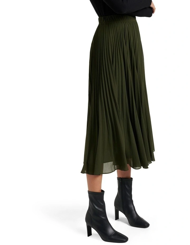 Harper Pleated Midi Skirt Khaki image 3