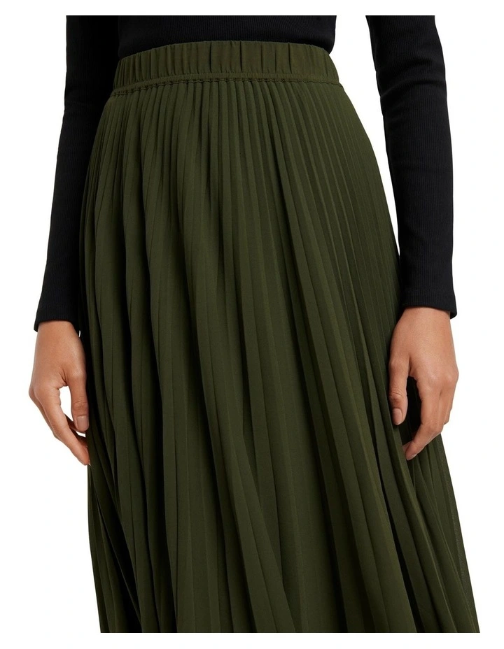 Harper Pleated Midi Skirt Khaki image 4