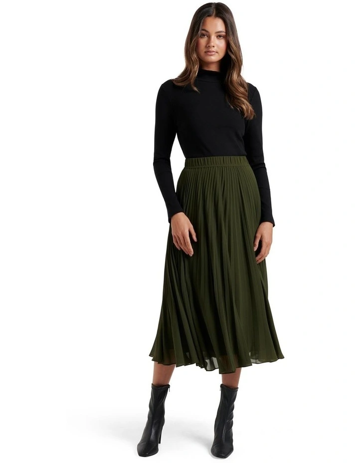 Harper Pleated Midi Skirt Khaki image 5