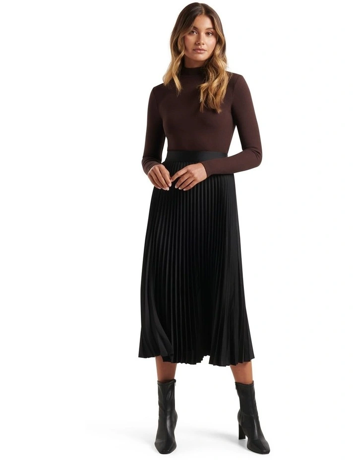 Ester Satin Pleated Skirt Black image 5