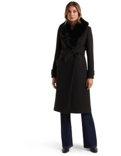 Nora Fur Collar Coat in Black