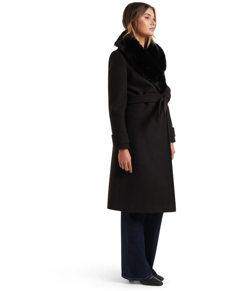Nora Fur Collar Coat in Black image 3