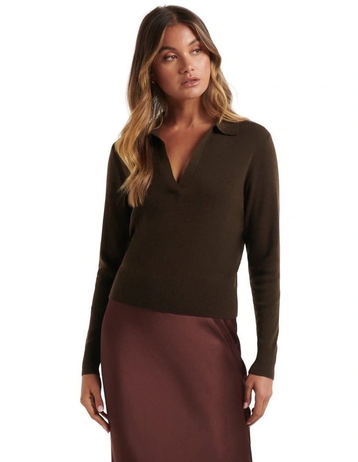 Forever New Sonia Polo Knit Jumper Chocolate | MYER