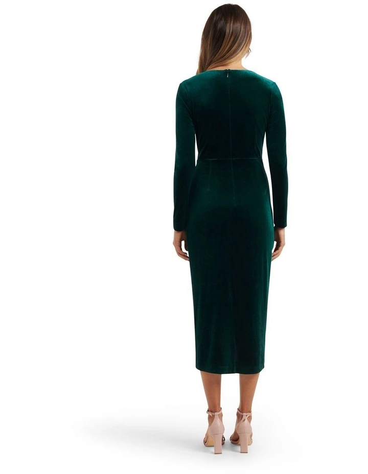 Antionette Wrap Velvet Midi Dress Dark Green image 2