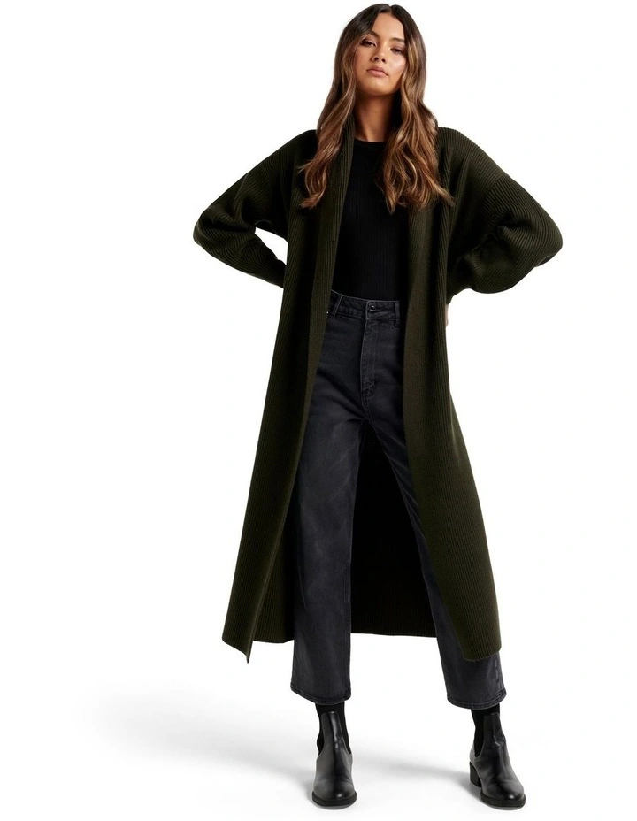 Sloane Longline Rib Knit Cardigan Deep Khaki image 1