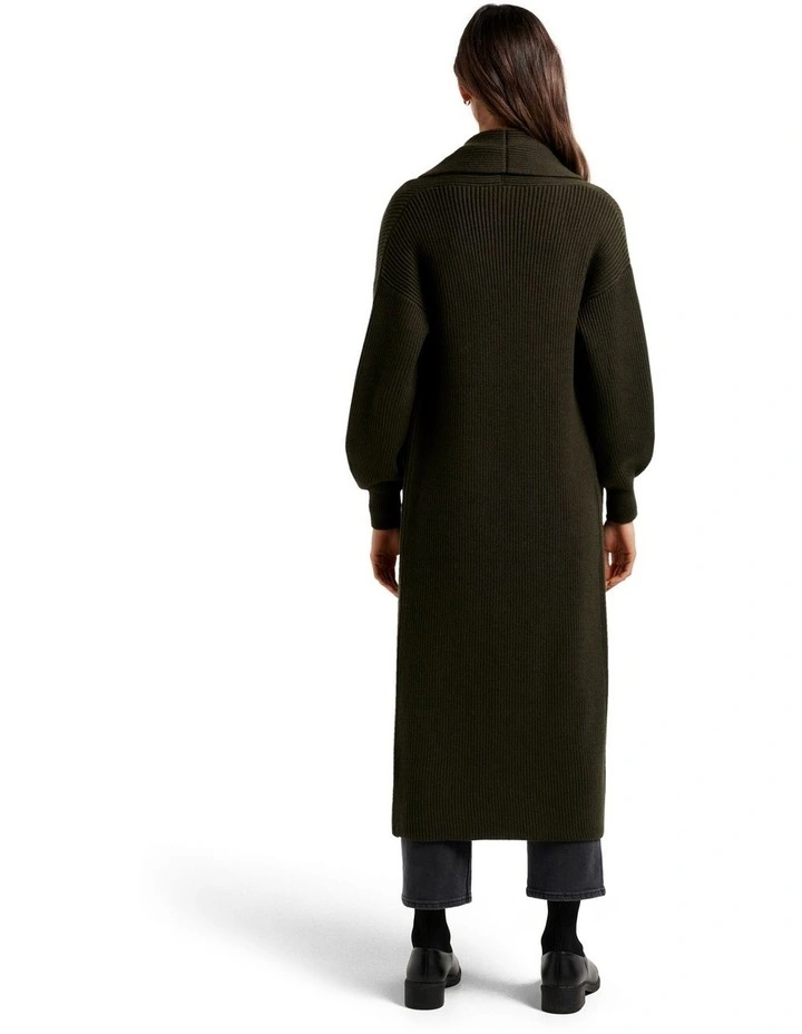 Sloane Longline Rib Knit Cardigan Deep Khaki image 2
