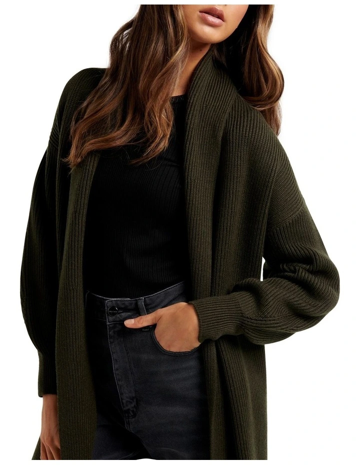 Sloane Longline Rib Knit Cardigan Deep Khaki image 4