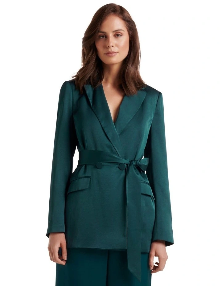 Alora Satin Tie Co-ord Blazer in Teal image 1