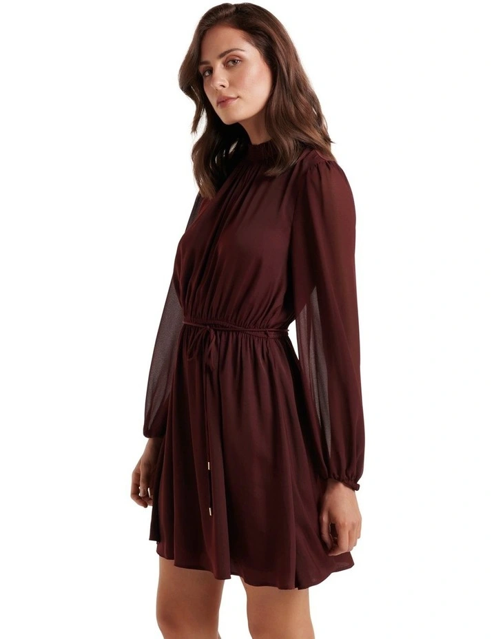 Willa High Neck Mini Dress in Red image 3