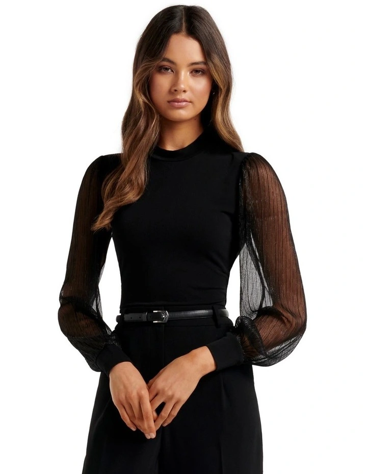 Anita Plisse Sleeve Top in Black image 1
