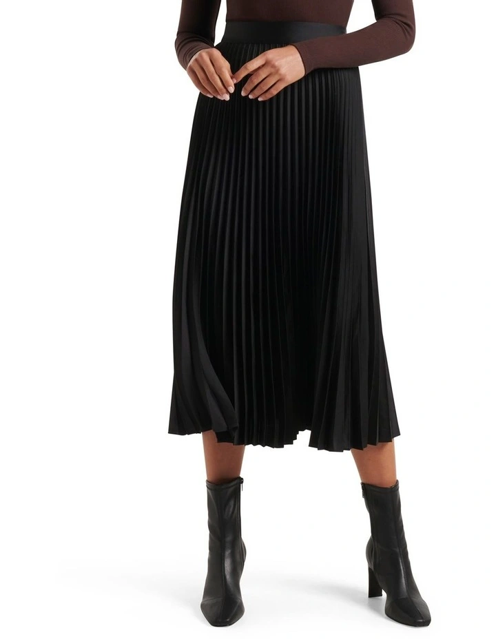 Ester Satin Pleated Skirt in Black image 1
