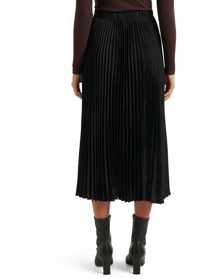 Ester Satin Pleated Skirt in Black image 2