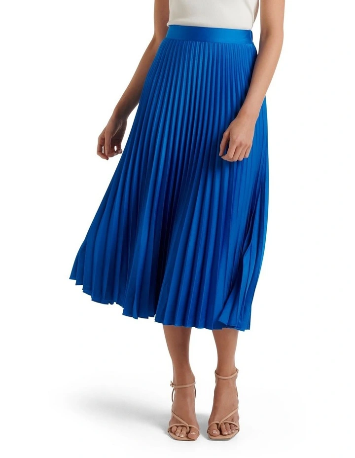 Ester Satin Pleated Skirt in Blue image 1