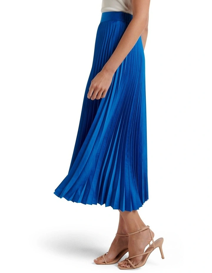 Ester Satin Pleated Skirt in Blue image 2