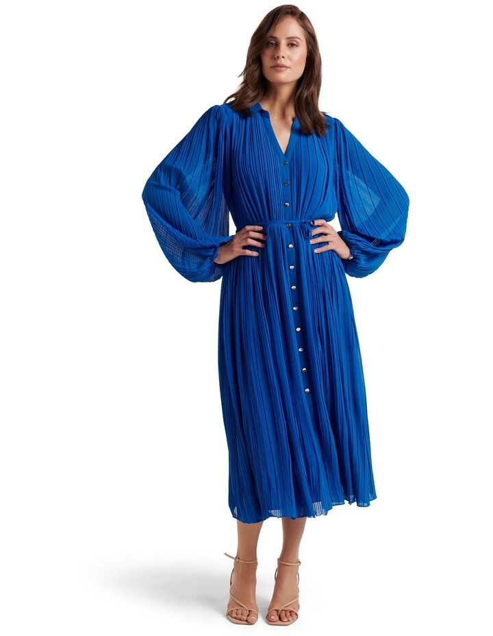 Logan Pleated Shirt Midi Dress in Blue