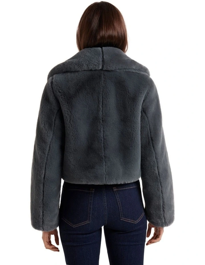 Amera Crop Faux Fur Coat in Charcoal image 2