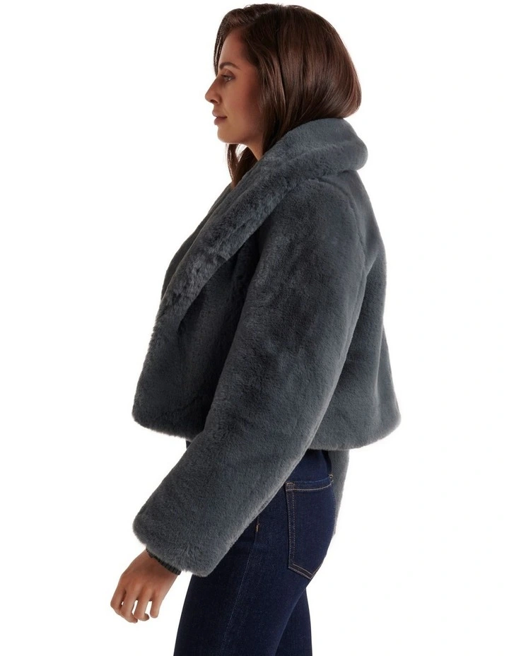 Amera Crop Faux Fur Coat in Charcoal image 3