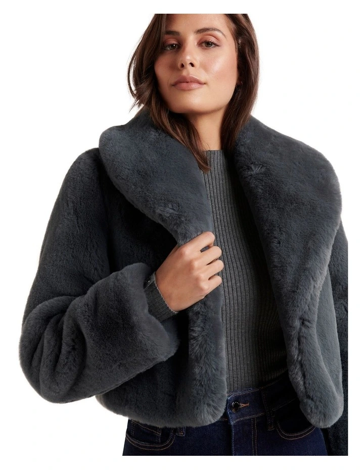 Amera Crop Faux Fur Coat in Charcoal image 4