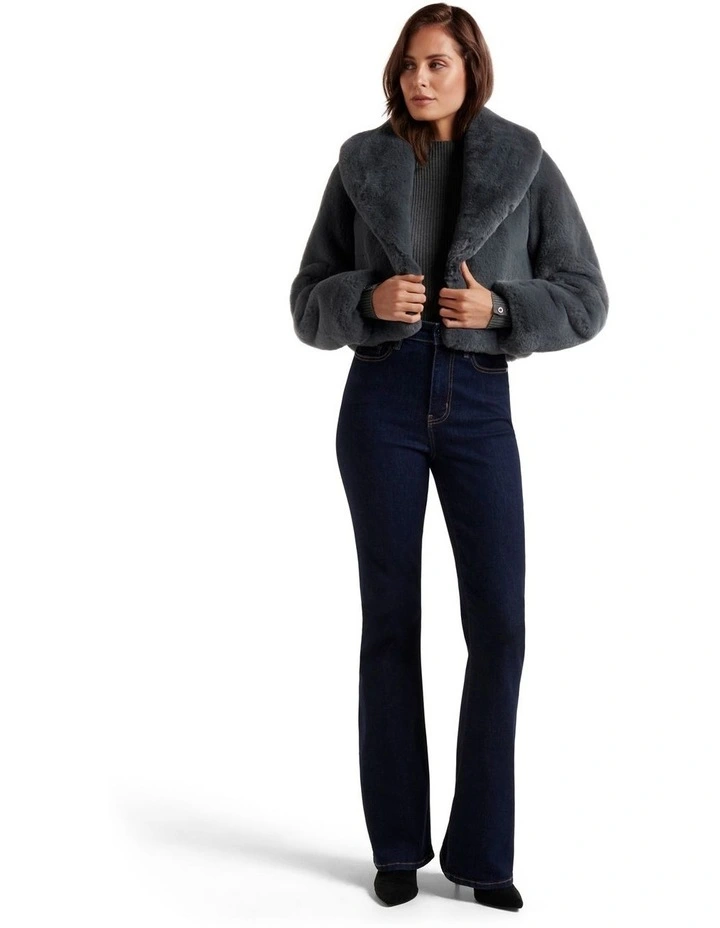 Amera Crop Faux Fur Coat in Charcoal image 5