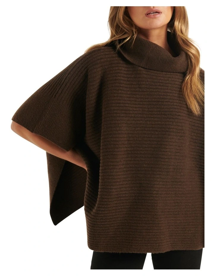 Honey Horizontal Rib Poncho in Brown image 4