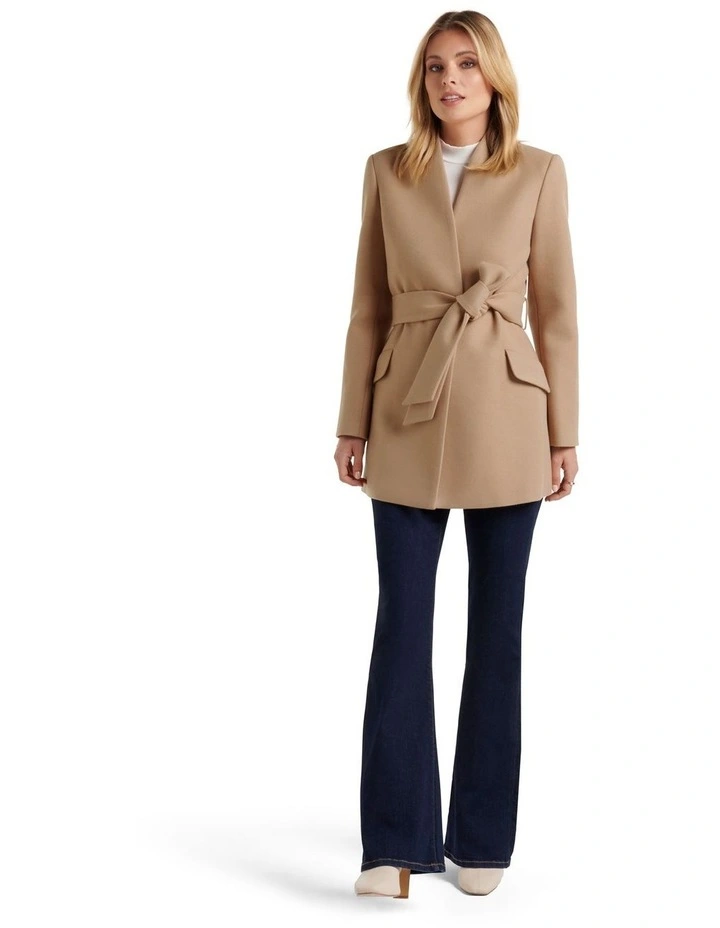 Shae Belted Collarless Coat Brown image 5