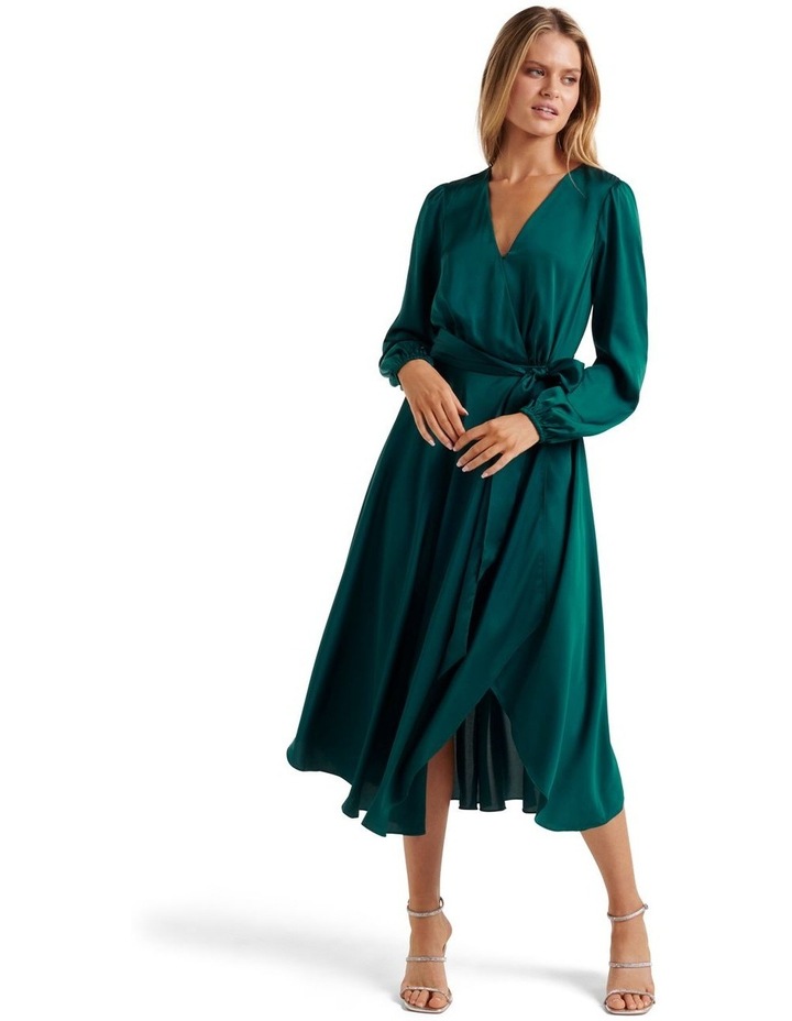 Marilyn Satin Wrap Midi Dress in