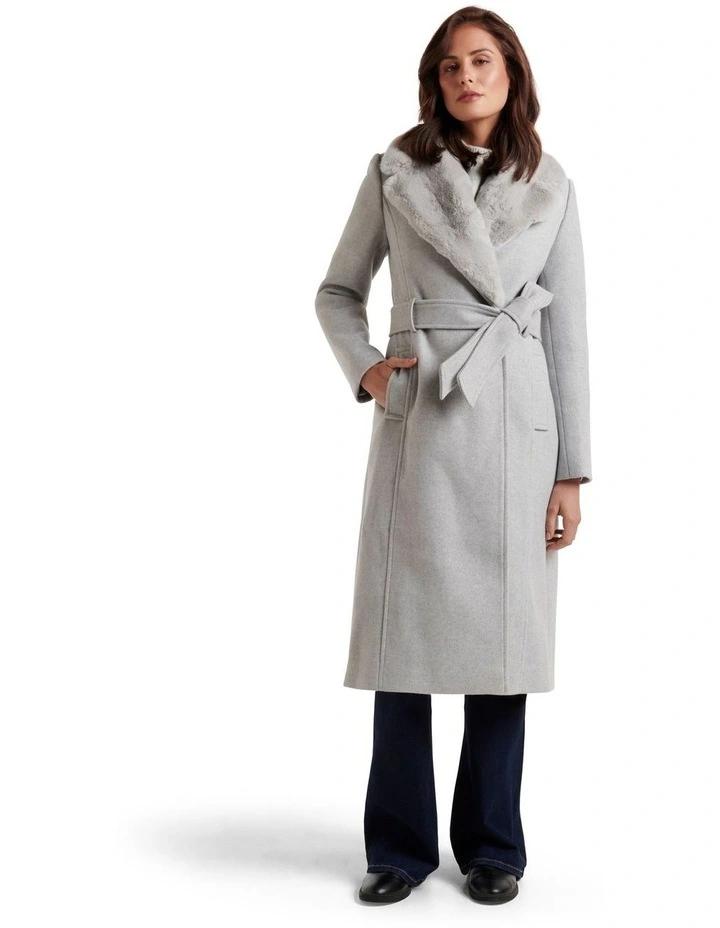 Charlie Faux Fur Collar Coat in Grey image 5