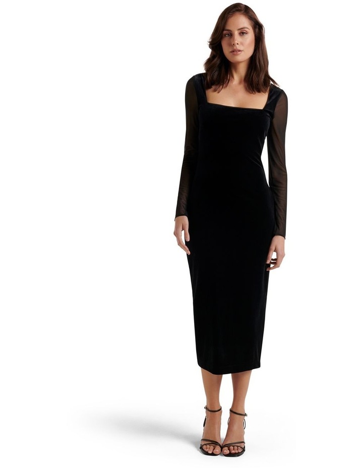 Kendra Mesh Sleeve Midi Dress in Black