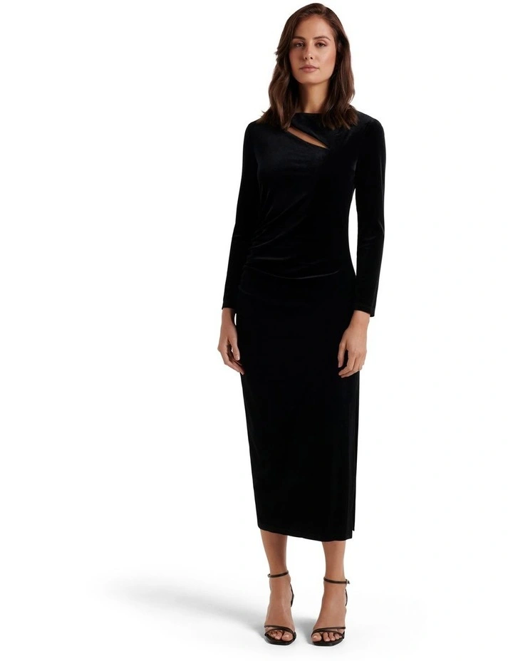 Eva Velvet Midi Dress in Black image 1