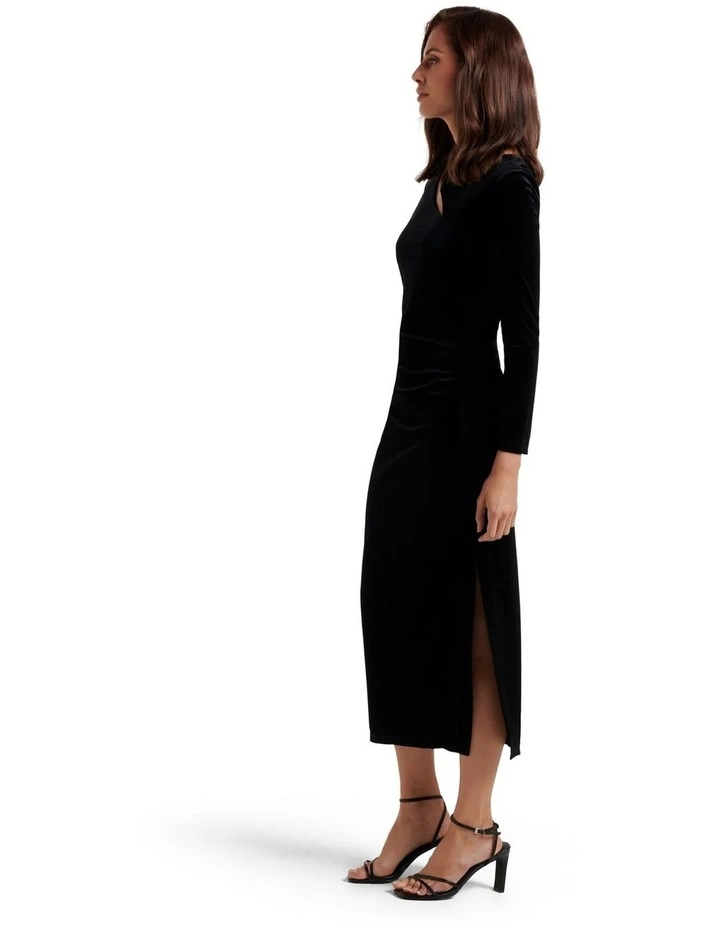 Eva Velvet Midi Dress in Black image 3