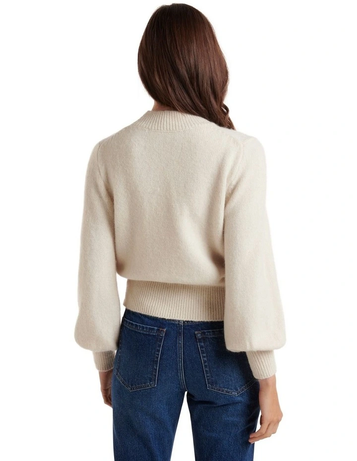 Ella Blouson Sleeve Knit Jumper in Ivory image 2