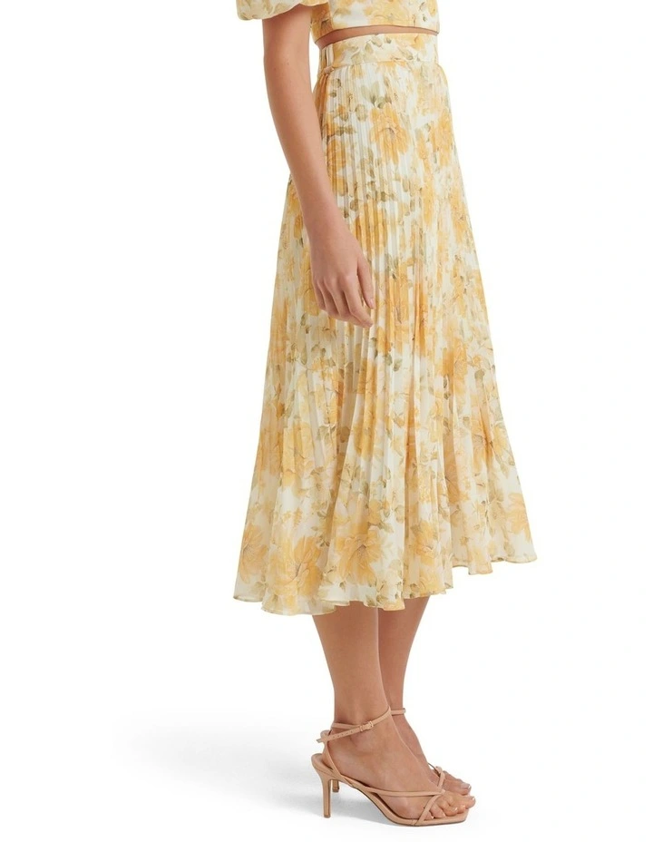 Hazel Pleated Midi Skirt in Gold image 3