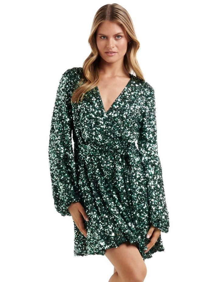 Cara Sequin Wrap Mini Dress in